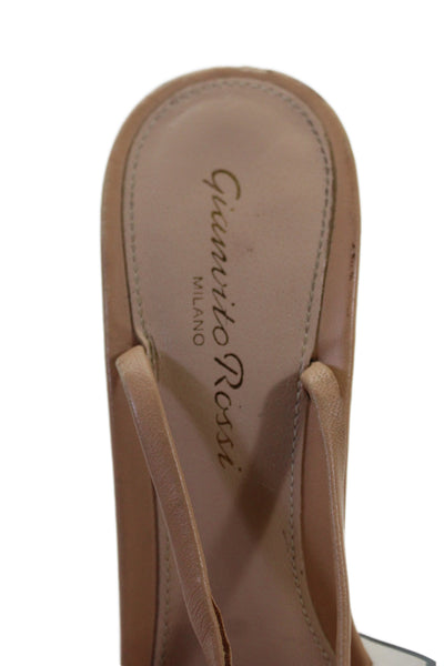 Gianvito Rossi Womens Leather Cross Strap Sandal Heels Beige Size 35.5 5.5