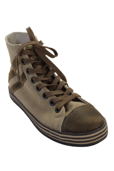 Hogan Womens Canvas High Top Lace Up Sneakers Coffee Beige Size 5