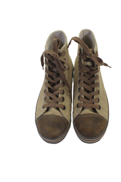 Hogan Womens Canvas High Top Lace Up Sneakers Coffee Beige Size 5