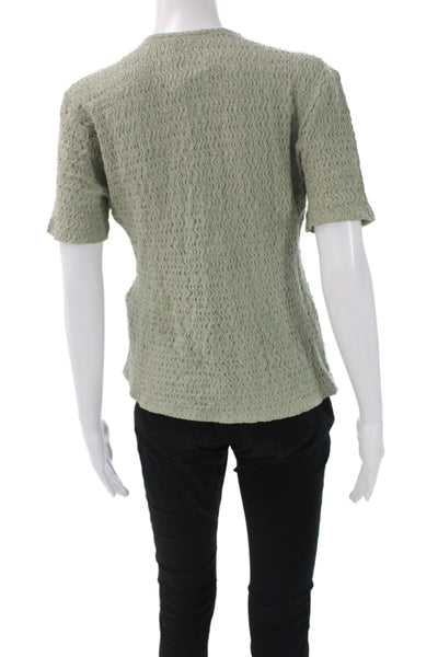 Zara Women Bohemian V-Neck Tie Short Sleeve Blouse Green Size L