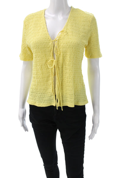 Zara Womens V-Neck Short Sleeve Yellow Top Size L