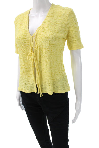 Zara Womens V-Neck Short Sleeve Yellow Top Size L