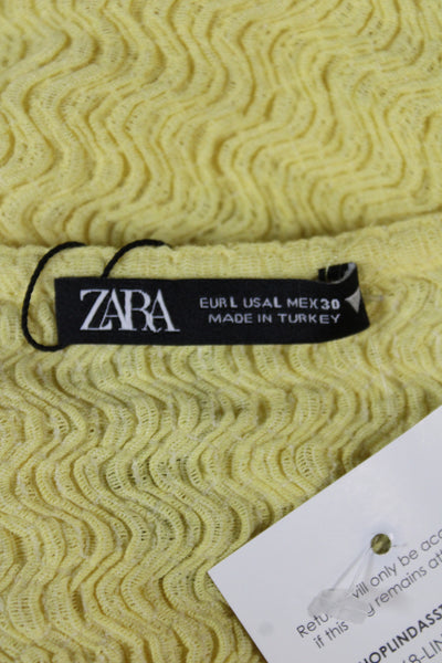 Zara Womens V-Neck Short Sleeve Yellow Top Size L