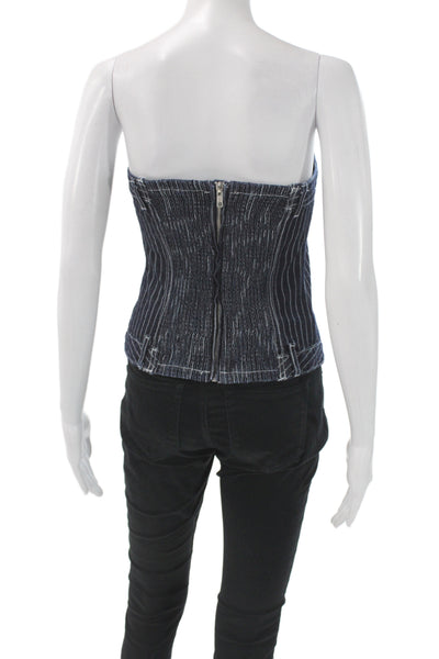 Zara Women Sleeveless Striped Cotton Top Dark Blue 90s Button Size M