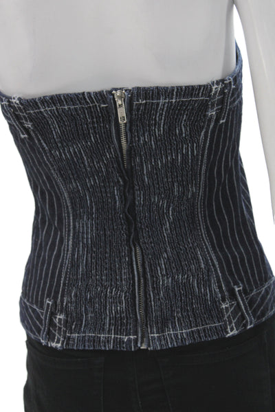 Zara Women Sleeveless Striped Cotton Top Dark Blue 90s Button Size M