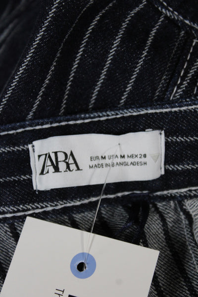 Zara Women Sleeveless Striped Cotton Top Dark Blue 90s Button Size M