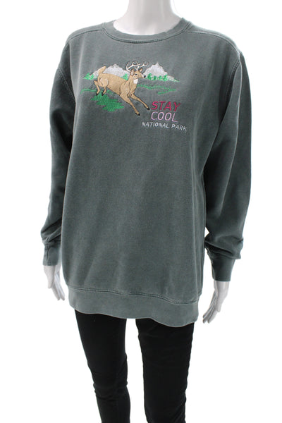 Comfort Colors Unisex Pullover Sweatshirt Green Animal Graphic LS Size S