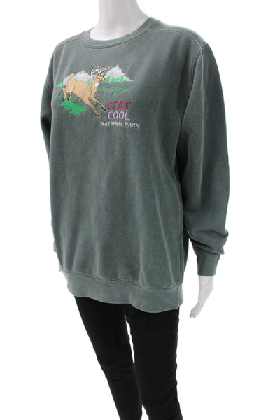 Comfort Colors Unisex Pullover Sweatshirt Green Animal Graphic LS Size S