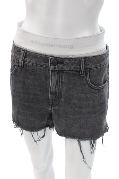 Alexander Wang Unisex Dark Gray Designer Cotton Button Shorts Size 27
