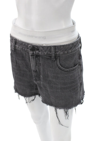 Alexander Wang Unisex Dark Gray Designer Cotton Button Shorts Size 27
