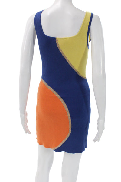 Solid & Striped Women Blue Geometric Bodycon Tank Dress Square Neck Size M