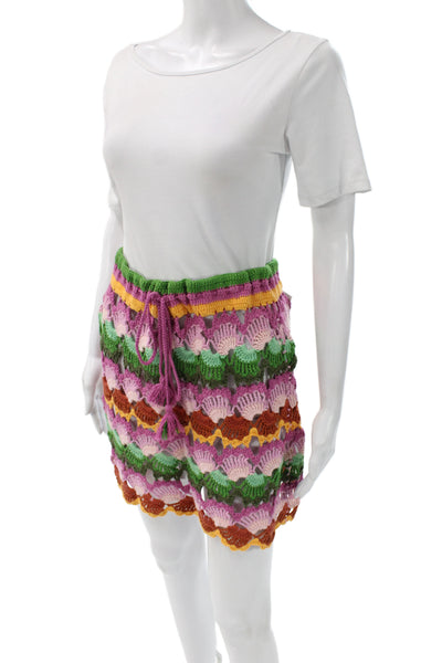 Farm Rio Womens Mini Skirt Green Cotton Acrylic Size M