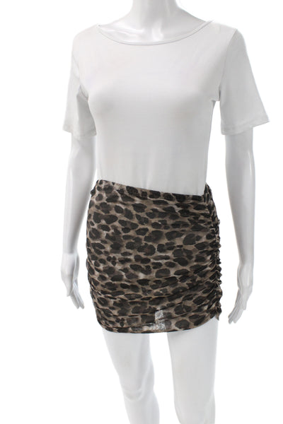 Zara Womens Bandage Mini Skirt Brown Animal Print Polyester Elastane Size M