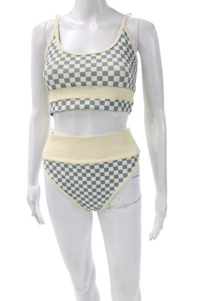 Beach Riot Women Bikini Set Beige Check Size M