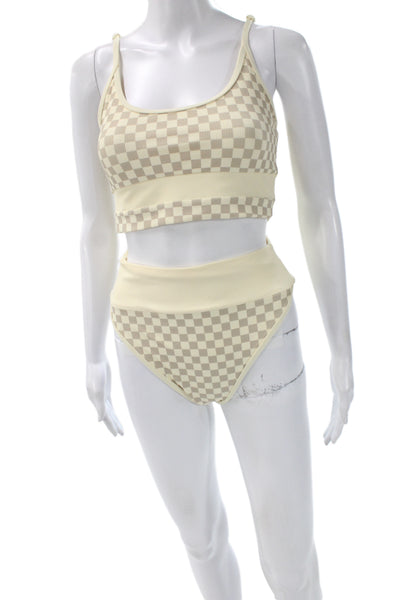 Beach Riot Womens Beige Check Swimwear Size L