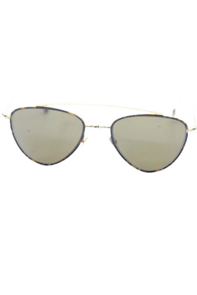 Ahlem Womens Gold Tone Brown Metal Rounded Sunglasses