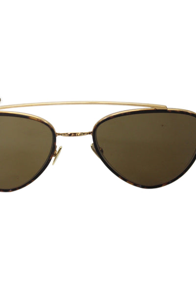 Ahlem Womens Gold Tone Brown Metal Rounded Sunglasses