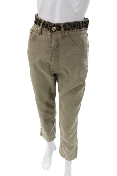 Fendi Mens Cropped Ankle Beige Pants Button Closure Designer Size IT 43