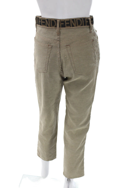 Fendi Mens Cropped Ankle Beige Pants Button Closure Designer Size IT 43