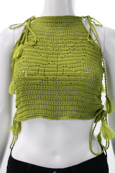 My Beachy Side Womens Cropped Tank High Neck Green Size XS
