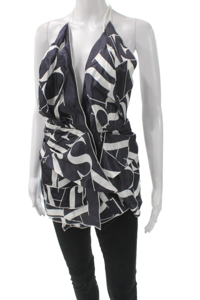 Jacquemus Womens Silk Sleeveless Graphic Print Button Top Dark Blue Size 34