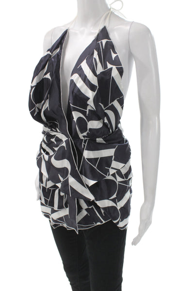 Jacquemus Womens Silk Sleeveless Graphic Print Button Top Dark Blue Size 34