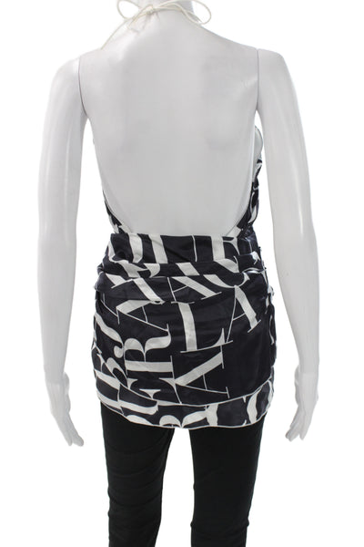 Jacquemus Womens Silk Sleeveless Graphic Print Button Top Dark Blue Size 34