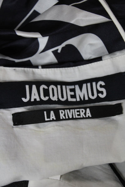 Jacquemus Womens Silk Sleeveless Graphic Print Button Top Dark Blue Size 34