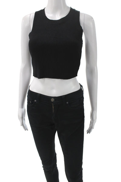 Cotton Citizen Women Cropped Tank Black 100% Cotton Crew Neck Button Size S
