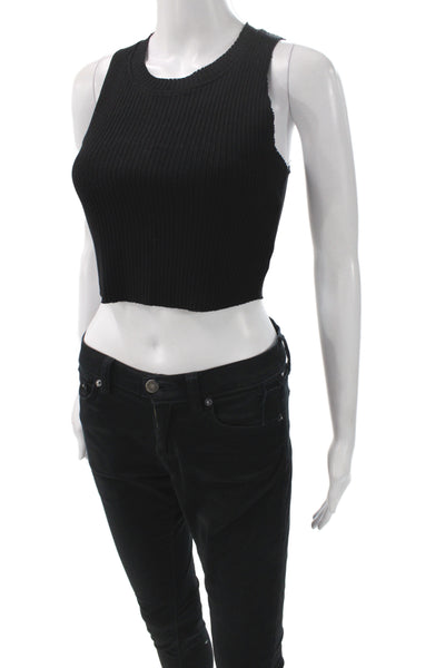 Cotton Citizen Women Cropped Tank Black 100% Cotton Crew Neck Button Size S