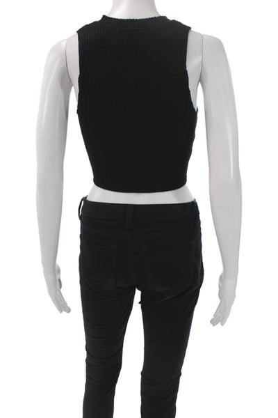 Cotton Citizen Women Cropped Tank Black 100% Cotton Crew Neck Button Size S