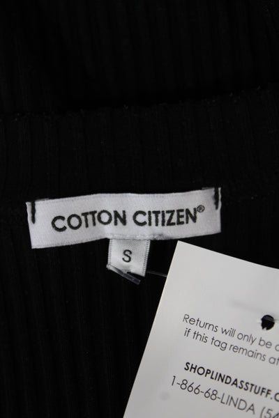 Cotton Citizen Women Cropped Tank Black 100% Cotton Crew Neck Button Size S