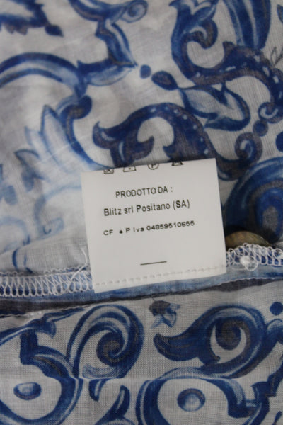 Positano Couture Women Tunic Blouse Blue Silk Button Long Sleeve Size M