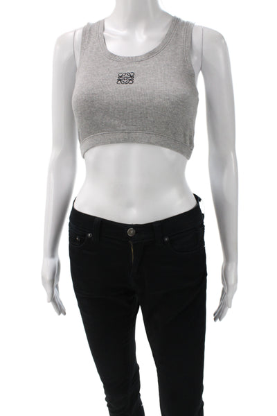 Loewe Womens Cropped Tank Gray Cotton Round Neck Sleeveless Designer Size S