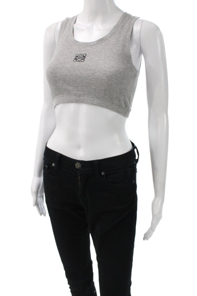 Loewe Womens Cropped Tank Gray Cotton Round Neck Sleeveless Designer Size S