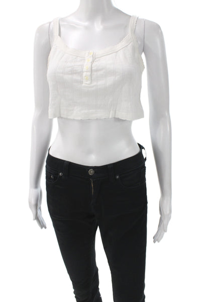 Leset Women Sleeveless Cropped Camisole White Cotton Square Neck 90s Size S