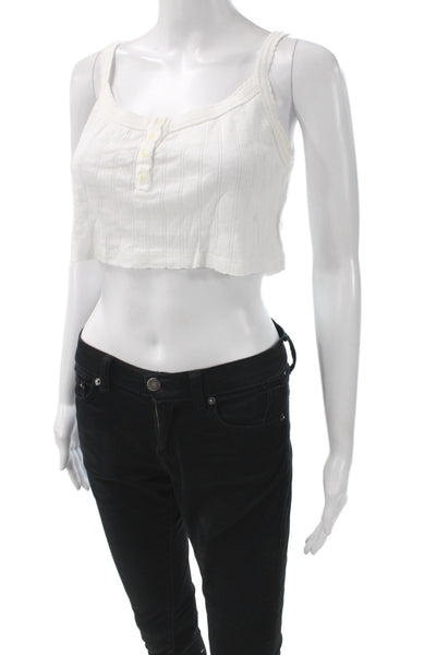 Leset Women Sleeveless Cropped Camisole White Cotton Square Neck 90s Size S