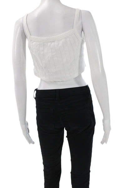 Leset Women Sleeveless Cropped Camisole White Cotton Square Neck 90s Size S