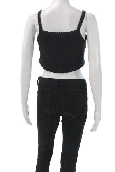 Leset Women Cropped Camisole Black Cotton Spandex Round Neck Size S