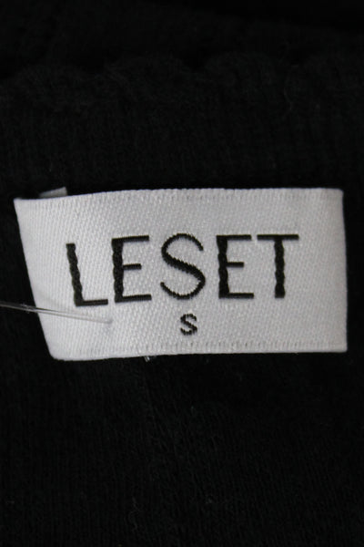 Leset Women Cropped Camisole Black Cotton Spandex Round Neck Size S