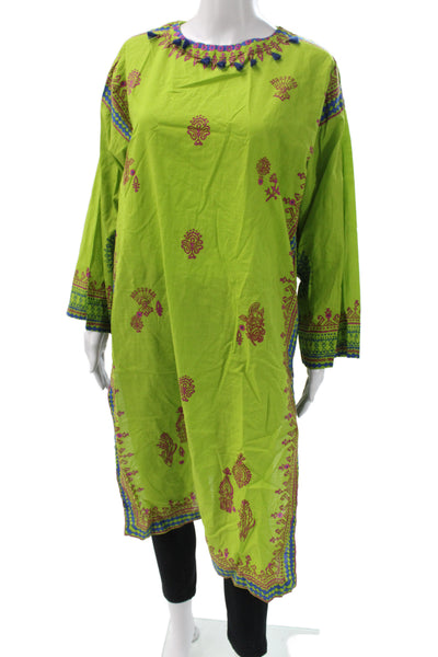 Limelight Womens Kaftan Top Green Paisley Cotton Long Sleeve Round Neck Size M