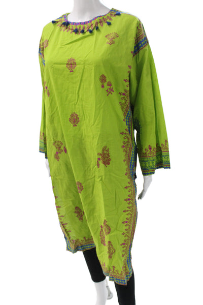Limelight Womens Kaftan Top Green Paisley Cotton Long Sleeve Round Neck Size M