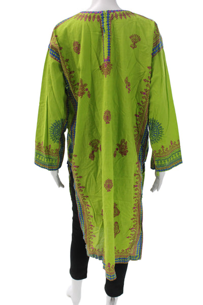 Limelight Womens Kaftan Top Green Paisley Cotton Long Sleeve Round Neck Size M