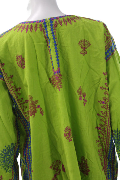 Limelight Womens Kaftan Top Green Paisley Cotton Long Sleeve Round Neck Size M