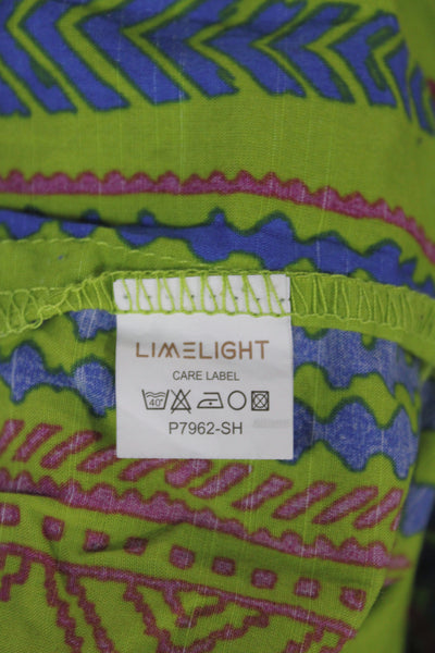 Limelight Womens Kaftan Top Green Paisley Cotton Long Sleeve Round Neck Size M
