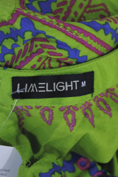 Limelight Womens Kaftan Top Green Paisley Cotton Long Sleeve Round Neck Size M