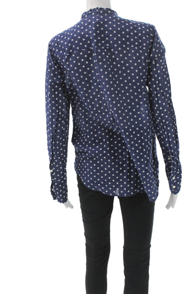 J Crew Women Tunic Blouse Dark Blue Polka Dot Long Sleeve Button Up Size 8