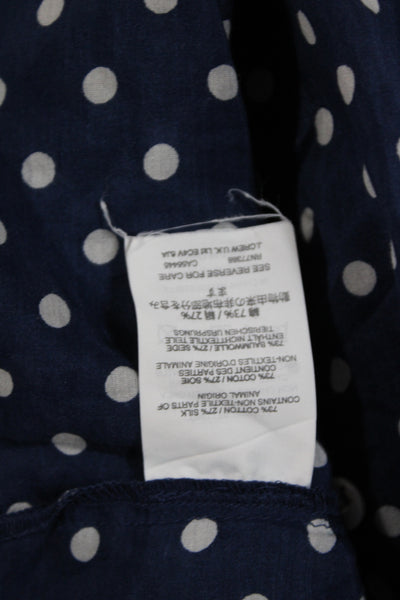 J Crew Women Tunic Blouse Dark Blue Polka Dot Long Sleeve Button Up Size 8