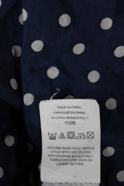 J Crew Women Tunic Blouse Dark Blue Polka Dot Long Sleeve Button Up Size 8