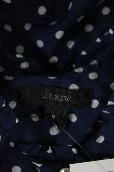 J Crew Women Tunic Blouse Dark Blue Polka Dot Long Sleeve Button Up Size 8
